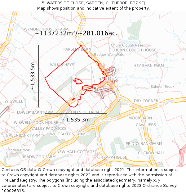 5, WATERSIDE CLOSE, SABDEN, CLITHEROE, BB7 9FJ: Plot and title map