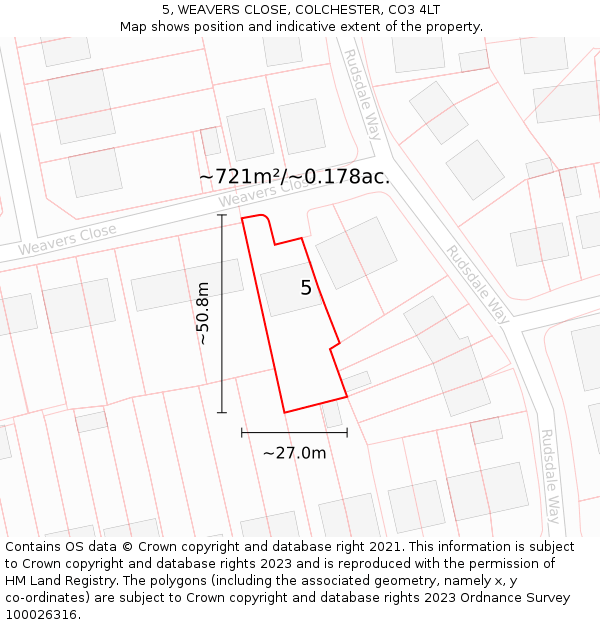 5, WEAVERS CLOSE, COLCHESTER, CO3 4LT: Plot and title map