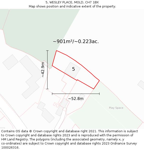 5, WESLEY PLACE, MOLD, CH7 1BX: Plot and title map