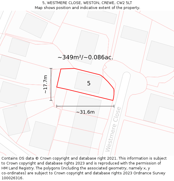 5, WESTMERE CLOSE, WESTON, CREWE, CW2 5LT: Plot and title map