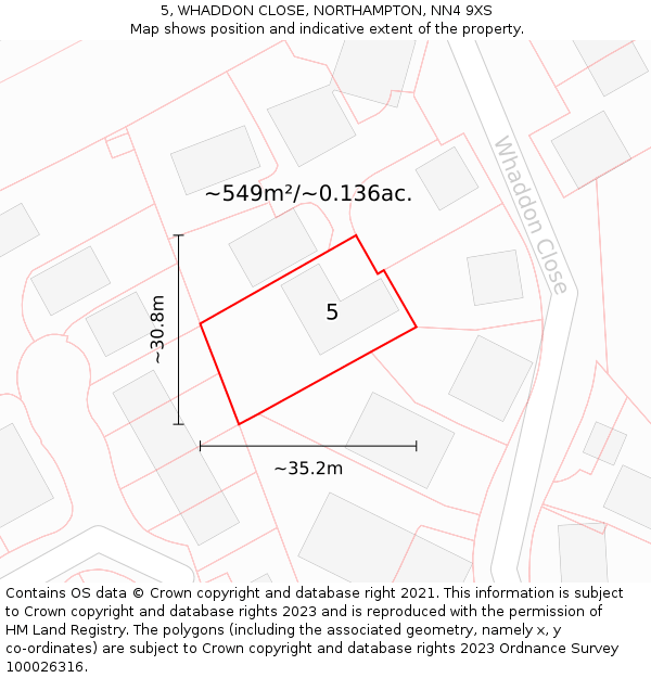 5, WHADDON CLOSE, NORTHAMPTON, NN4 9XS: Plot and title map