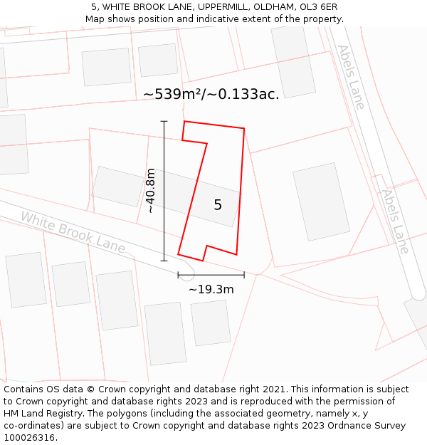 5, WHITE BROOK LANE, UPPERMILL, OLDHAM, OL3 6ER: Plot and title map