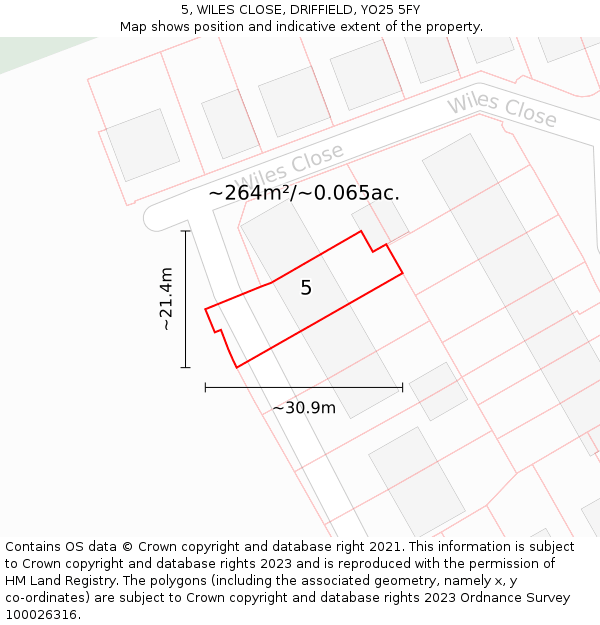 5, WILES CLOSE, DRIFFIELD, YO25 5FY: Plot and title map