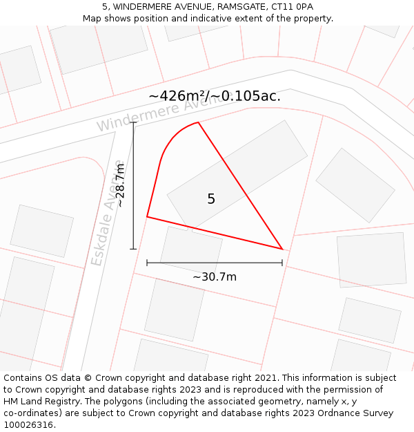 5, WINDERMERE AVENUE, RAMSGATE, CT11 0PA: Plot and title map