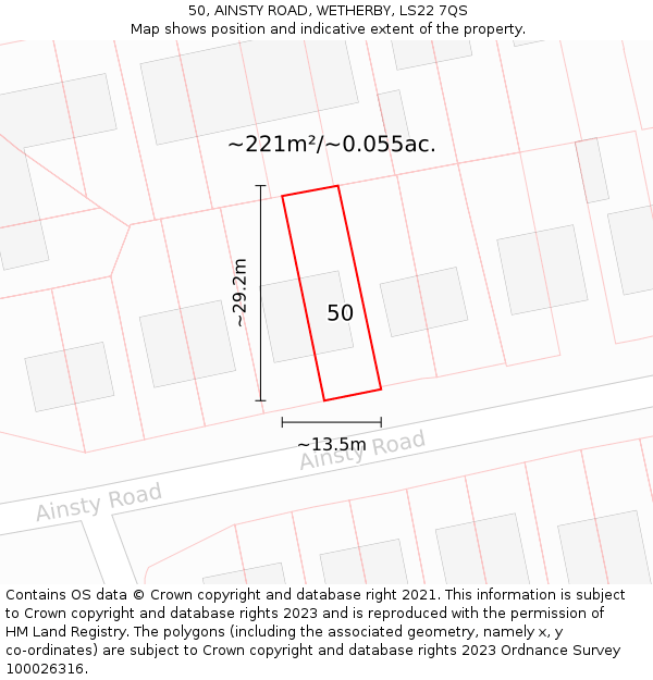 50, AINSTY ROAD, WETHERBY, LS22 7QS: Plot and title map