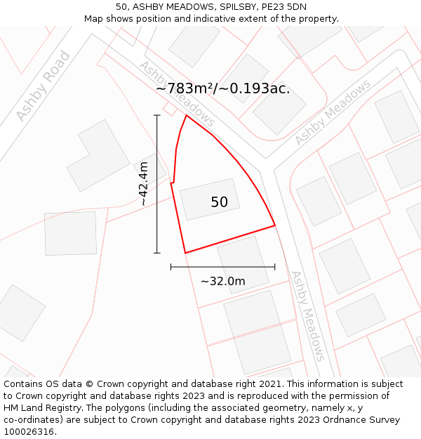 50, ASHBY MEADOWS, SPILSBY, PE23 5DN: Plot and title map
