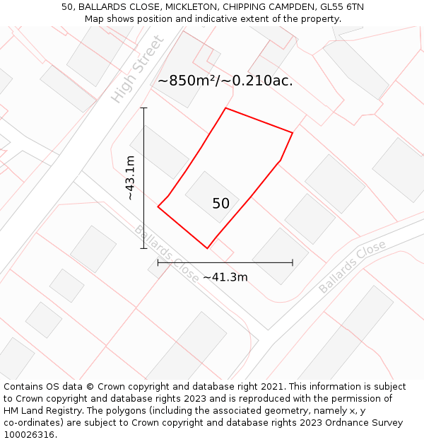 50, BALLARDS CLOSE, MICKLETON, CHIPPING CAMPDEN, GL55 6TN: Plot and title map