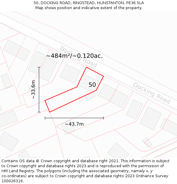 50, DOCKING ROAD, RINGSTEAD, HUNSTANTON, PE36 5LA: Plot and title map