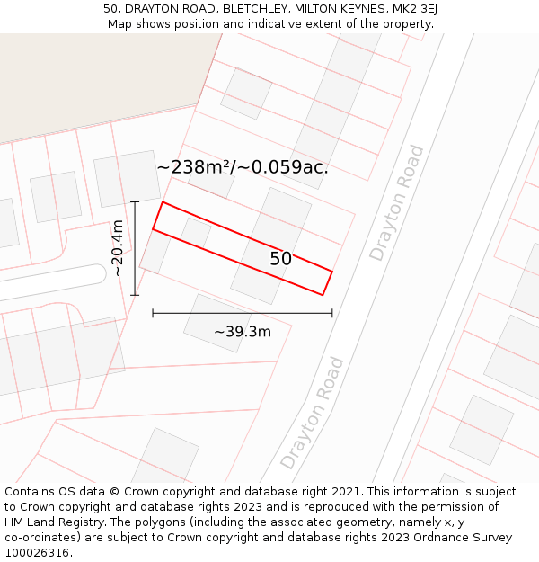 50, DRAYTON ROAD, BLETCHLEY, MILTON KEYNES, MK2 3EJ: Plot and title map