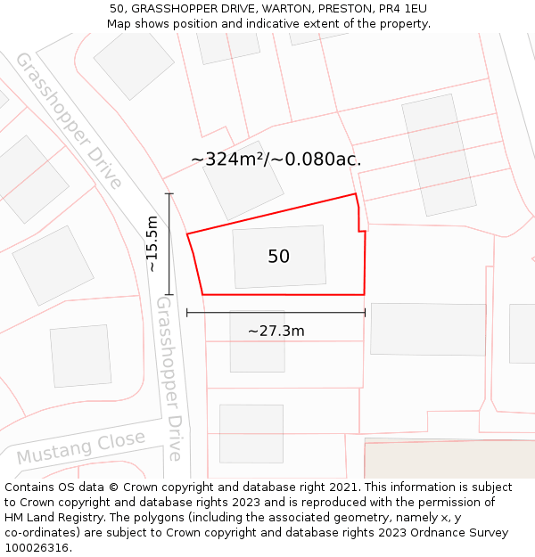 50, GRASSHOPPER DRIVE, WARTON, PRESTON, PR4 1EU: Plot and title map