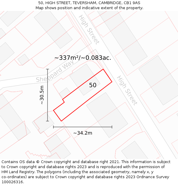 50, HIGH STREET, TEVERSHAM, CAMBRIDGE, CB1 9AS: Plot and title map