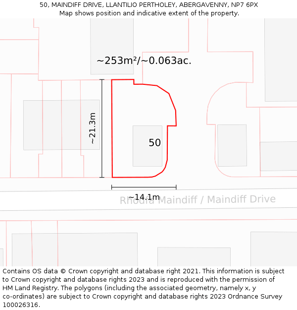 50, MAINDIFF DRIVE, LLANTILIO PERTHOLEY, ABERGAVENNY, NP7 6PX: Plot and title map