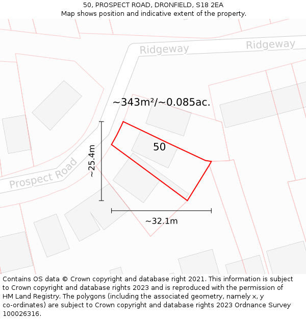 50, PROSPECT ROAD, DRONFIELD, S18 2EA: Plot and title map