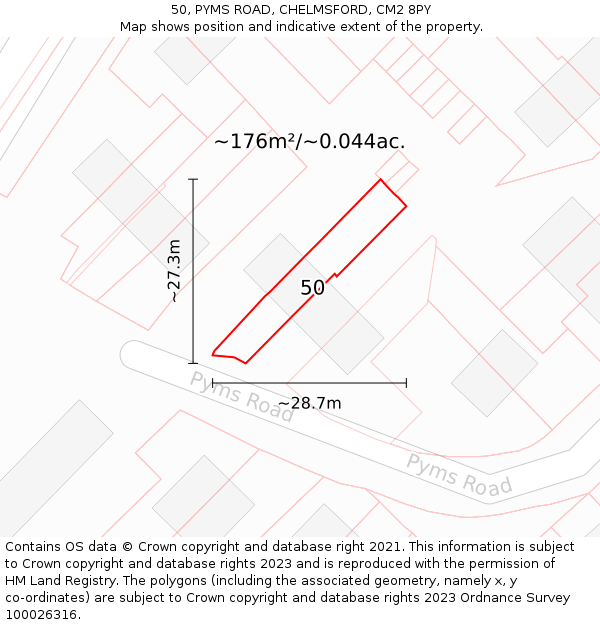 50, PYMS ROAD, CHELMSFORD, CM2 8PY: Plot and title map