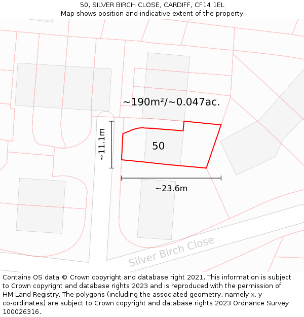 50, SILVER BIRCH CLOSE, CARDIFF, CF14 1EL: Plot and title map