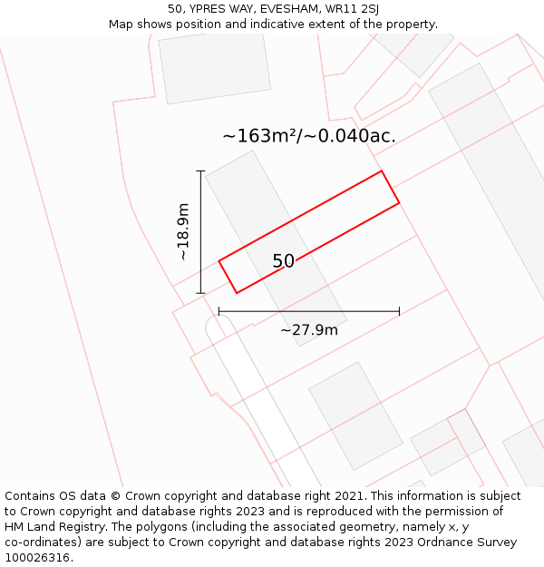 50, YPRES WAY, EVESHAM, WR11 2SJ: Plot and title map