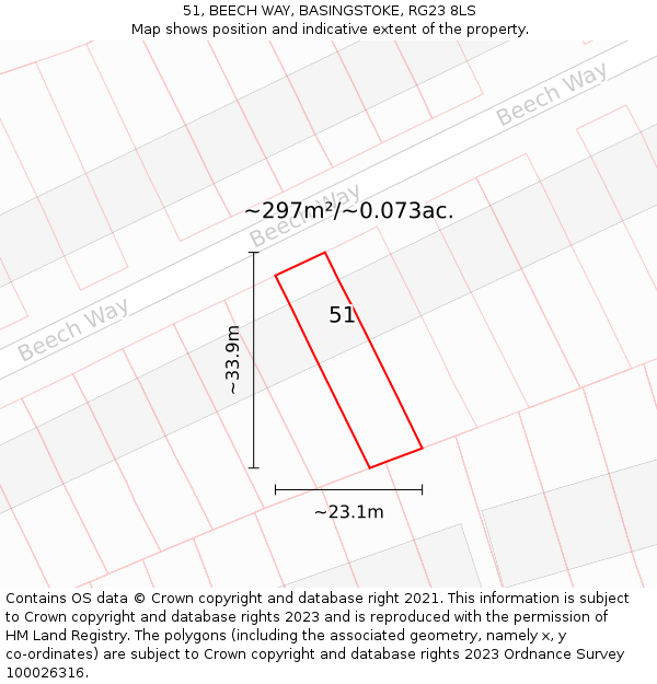 51, BEECH WAY, BASINGSTOKE, RG23 8LS: Plot and title map
