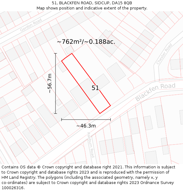 51, BLACKFEN ROAD, SIDCUP, DA15 8QB: Plot and title map