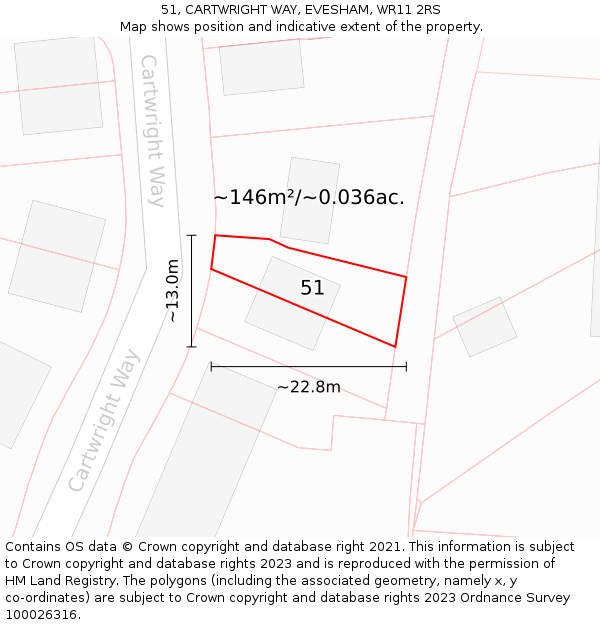51, CARTWRIGHT WAY, EVESHAM, WR11 2RS: Plot and title map