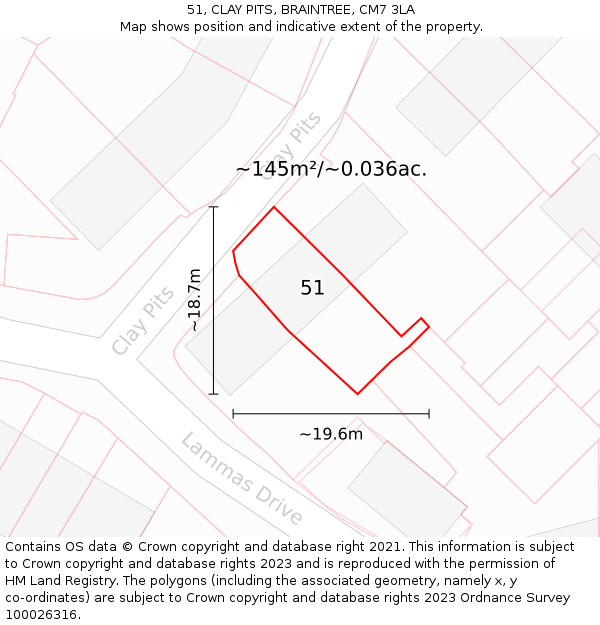 51, CLAY PITS, BRAINTREE, CM7 3LA: Plot and title map