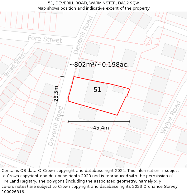 51, DEVERILL ROAD, WARMINSTER, BA12 9QW: Plot and title map