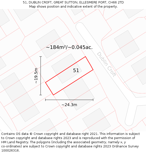 51, DUBLIN CROFT, GREAT SUTTON, ELLESMERE PORT, CH66 2TD: Plot and title map