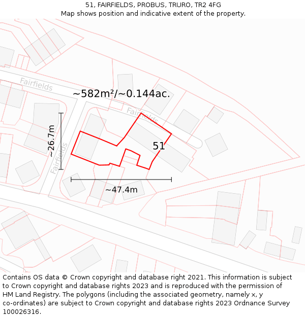 51, FAIRFIELDS, PROBUS, TRURO, TR2 4FG: Plot and title map