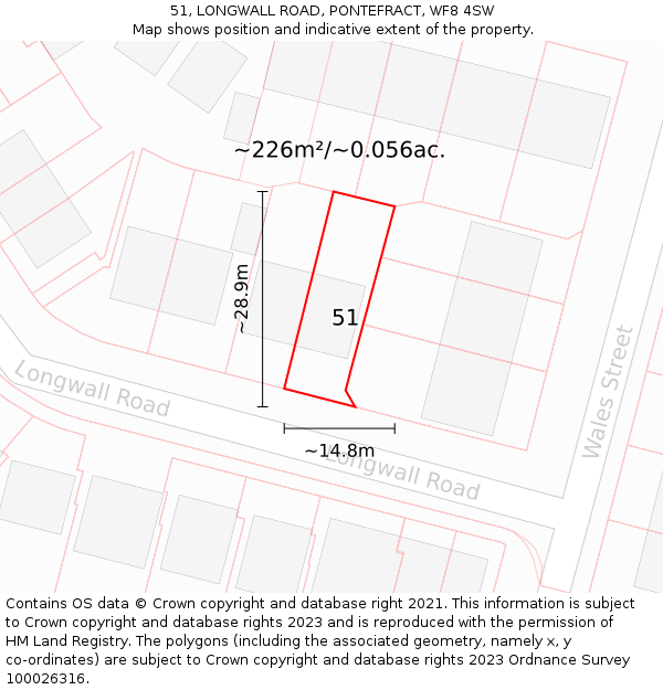 51, LONGWALL ROAD, PONTEFRACT, WF8 4SW: Plot and title map