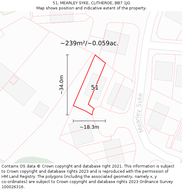 51, MEARLEY SYKE, CLITHEROE, BB7 1JG: Plot and title map