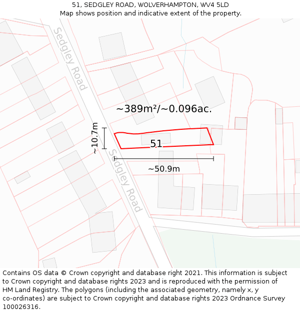 51, SEDGLEY ROAD, WOLVERHAMPTON, WV4 5LD: Plot and title map