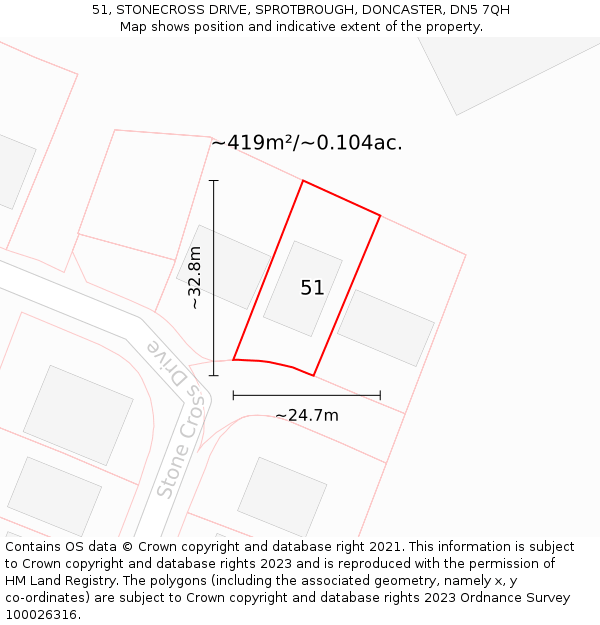 51, STONECROSS DRIVE, SPROTBROUGH, DONCASTER, DN5 7QH: Plot and title map