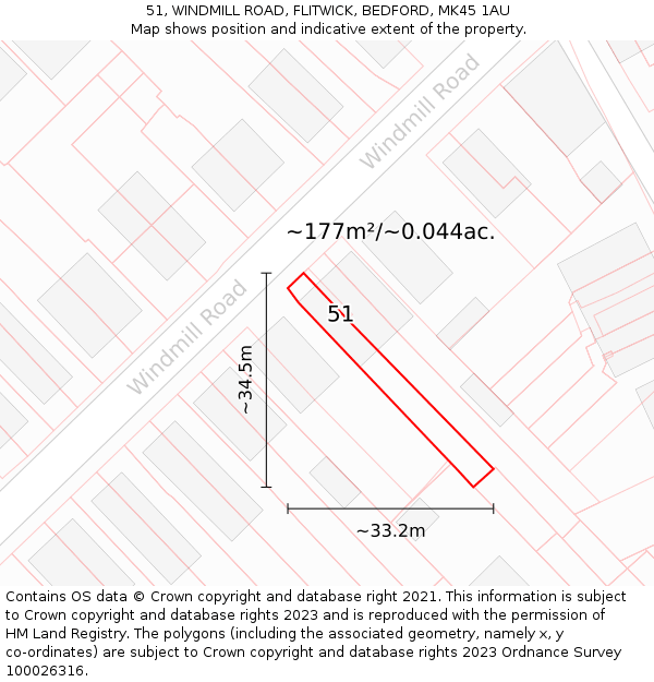 51, WINDMILL ROAD, FLITWICK, BEDFORD, MK45 1AU: Plot and title map