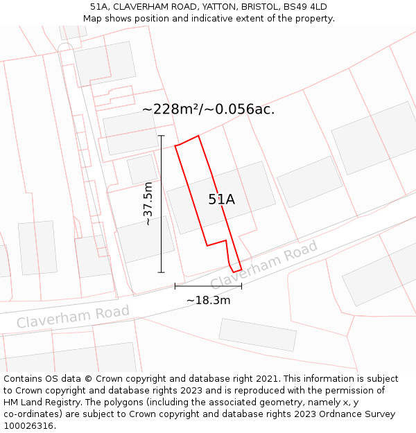 51A, CLAVERHAM ROAD, YATTON, BRISTOL, BS49 4LD: Plot and title map