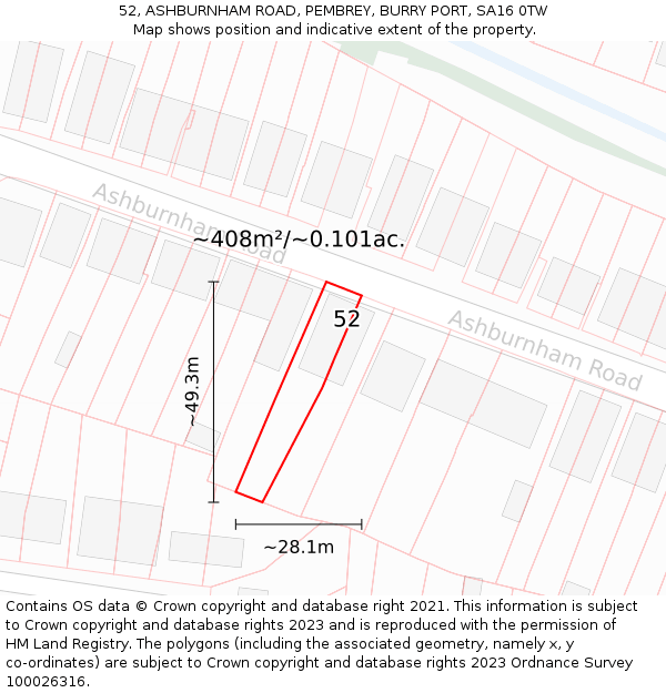 52, ASHBURNHAM ROAD, PEMBREY, BURRY PORT, SA16 0TW: Plot and title map
