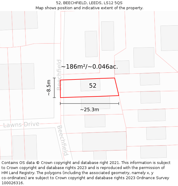 52, BEECHFIELD, LEEDS, LS12 5QS: Plot and title map