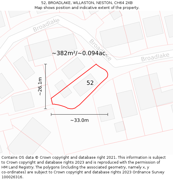 52, BROADLAKE, WILLASTON, NESTON, CH64 2XB: Plot and title map