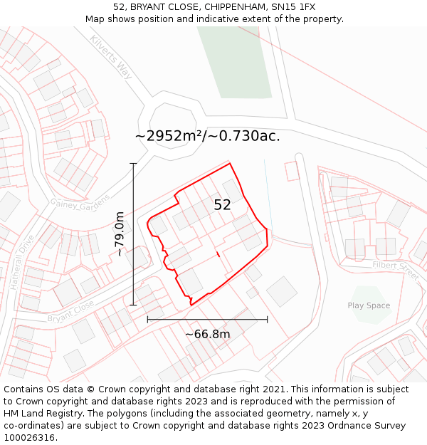 52, BRYANT CLOSE, CHIPPENHAM, SN15 1FX: Plot and title map