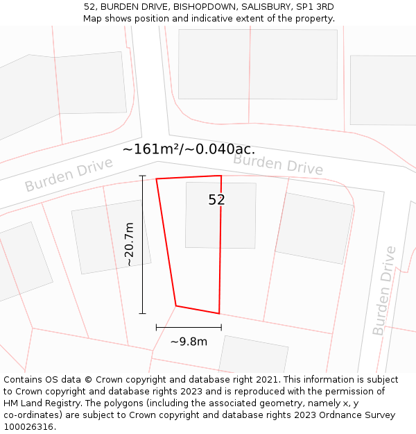 52, BURDEN DRIVE, BISHOPDOWN, SALISBURY, SP1 3RD: Plot and title map