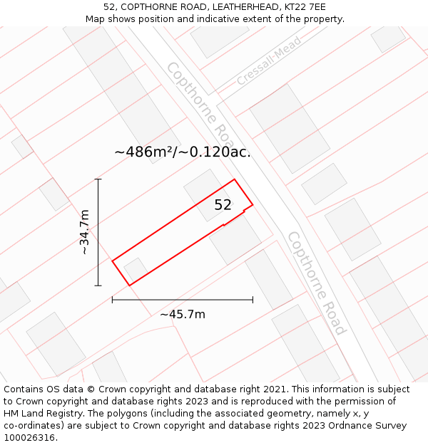 52, COPTHORNE ROAD, LEATHERHEAD, KT22 7EE: Plot and title map