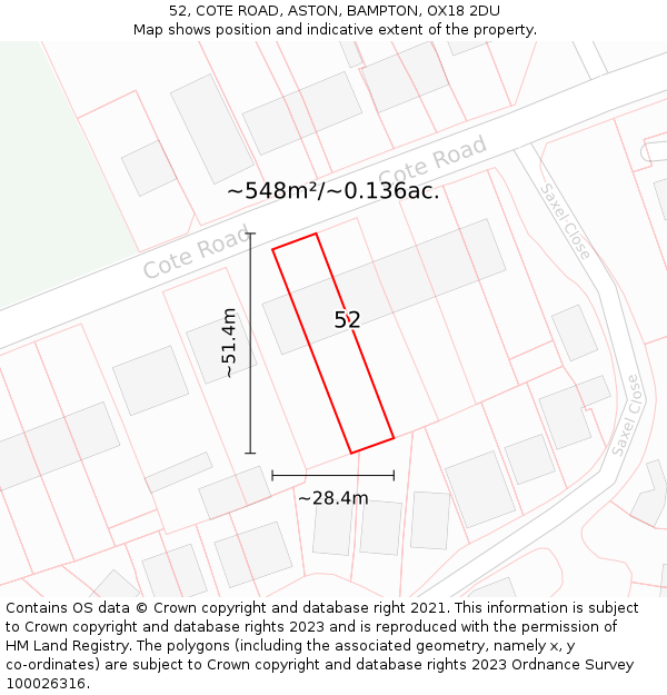 52, COTE ROAD, ASTON, BAMPTON, OX18 2DU: Plot and title map