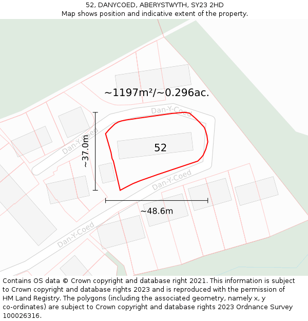 52, DANYCOED, ABERYSTWYTH, SY23 2HD: Plot and title map