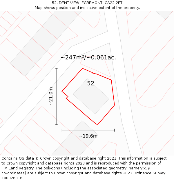 52, DENT VIEW, EGREMONT, CA22 2ET: Plot and title map