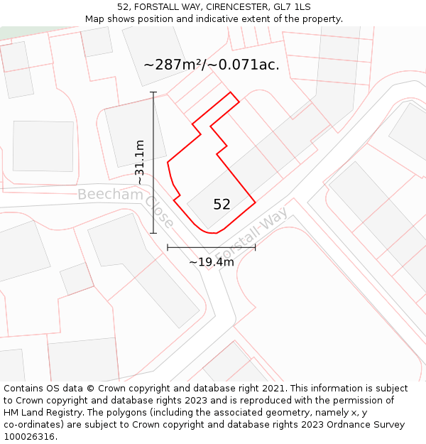 52, FORSTALL WAY, CIRENCESTER, GL7 1LS: Plot and title map