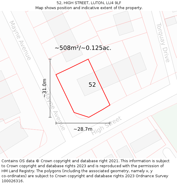 52, HIGH STREET, LUTON, LU4 9LF: Plot and title map
