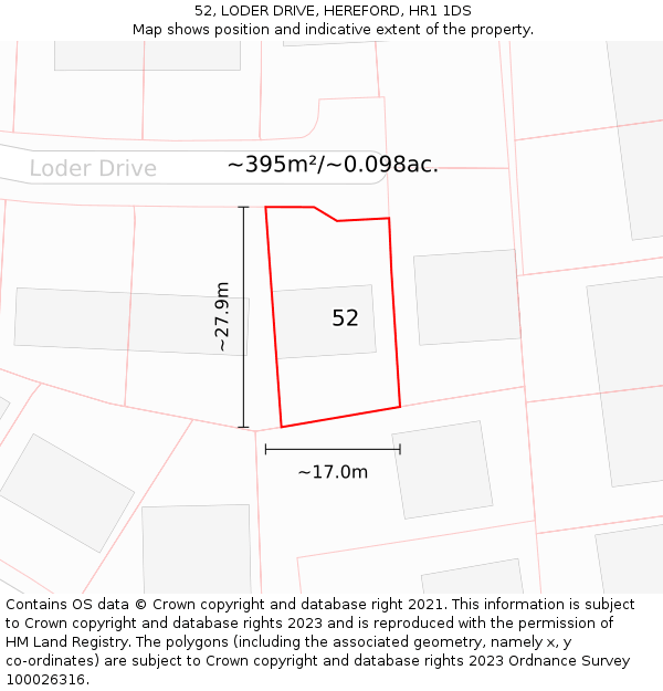 52, LODER DRIVE, HEREFORD, HR1 1DS: Plot and title map