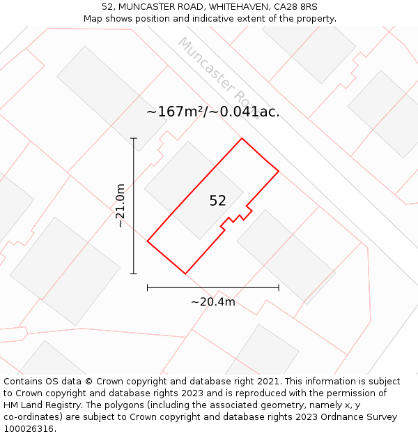 52, MUNCASTER ROAD, WHITEHAVEN, CA28 8RS: Plot and title map