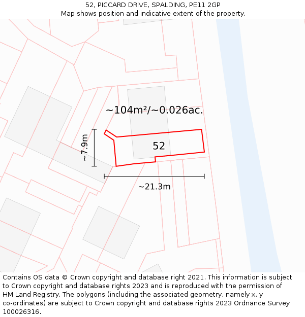 52, PICCARD DRIVE, SPALDING, PE11 2GP: Plot and title map