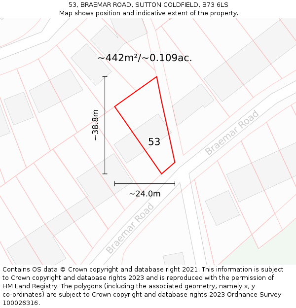 53, BRAEMAR ROAD, SUTTON COLDFIELD, B73 6LS: Plot and title map