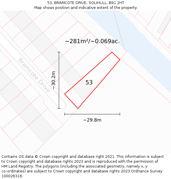 53, BRAMCOTE DRIVE, SOLIHULL, B91 2HT: Plot and title map