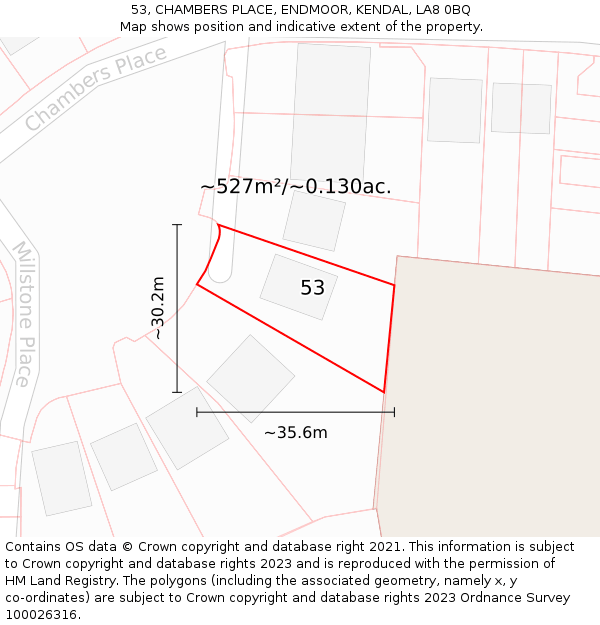 53, CHAMBERS PLACE, ENDMOOR, KENDAL, LA8 0BQ: Plot and title map